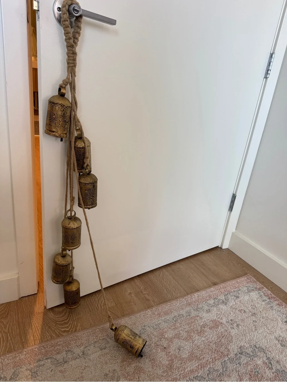 Decorative Hanging Brass Bells Rope Accent - Brown/Gold